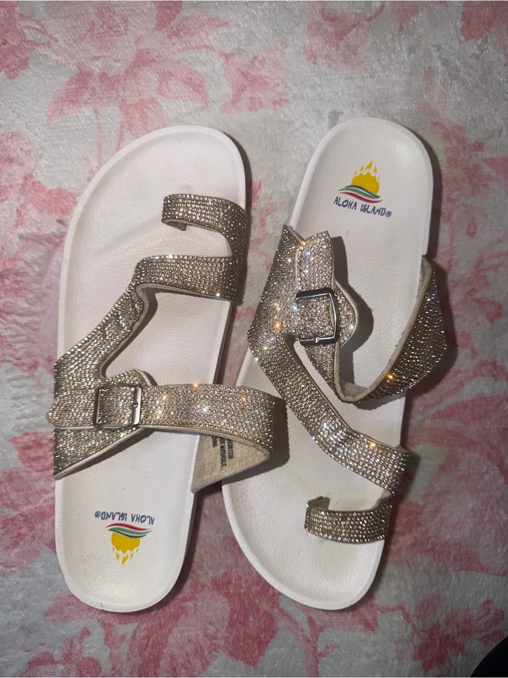 Aloha Island Women's Glittery Gold Rhinestone Strappy Sandals